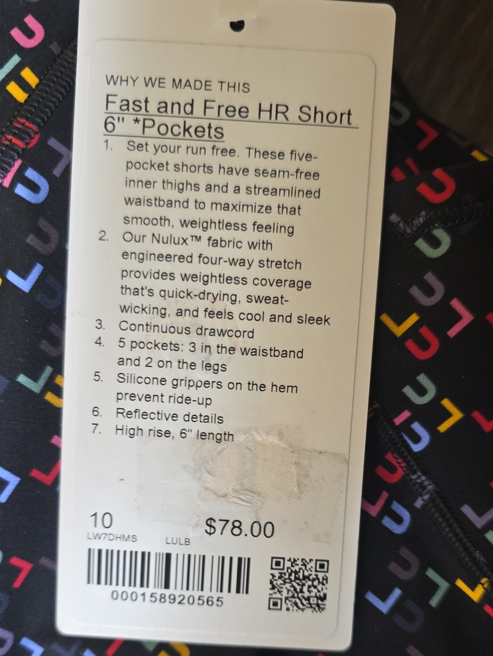 Fast and Free HR Short 6" Pockets - Black with Rainbow Logo Print